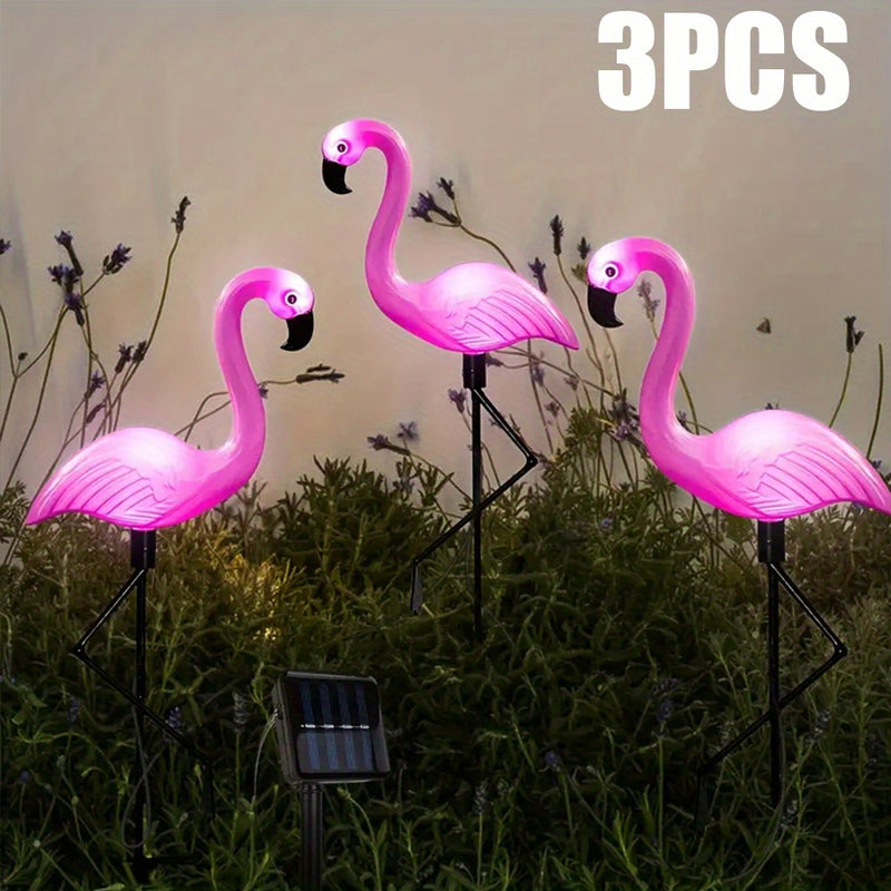 3 luces solares con estaca de flamencos, decoración para jardín, patio o estanque, ideal para Navidad y Halloween