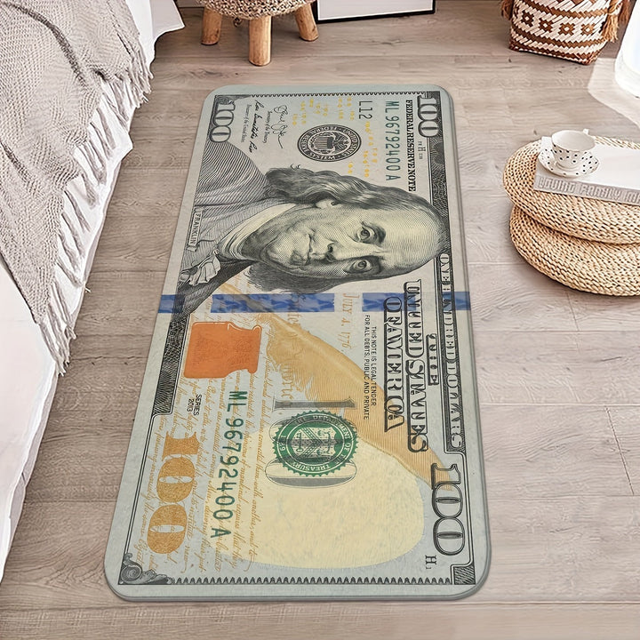 Alfombra de Diseño Creativo de Billete de $100 Antideslizante - Perfecta para Dormitorio, Cocina, Lavandería y Decoración de Pasillo | Alfombra de Poliéster Lavable a Máquina con Base Antideslizante | Ideal para Halloween, Navidad, Pascua, Acción de Grac