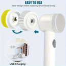 Cepillo giratorio 5 en 1 con 5 cabezas intercambiables - Cepillo de mano inalámbrico, limpiador de ducha y cocina recargable para baño, bañera, azulejos y ducha - Portátil, carga USB, batería de 500 mAh, cepillo de limpieza | Limpiador de cocina moderno