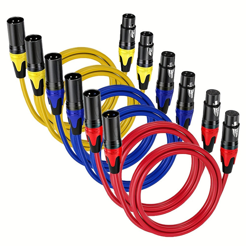 6 cables de micrófono XLR de 3 pies - Negro, conexiones de audio balanceadas de 3 pines para altavoces, mezcladores e iluminación de escenario, cables de equipo de sonido profesional | Equipo de audio profesional | Construcción de cable duradera, accesor