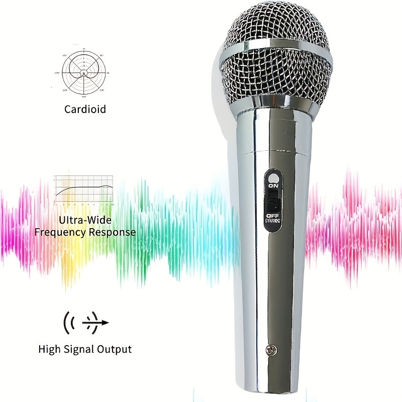 Micrófono de bobina móvil con cable universal, micrófono de karaoke clásico plateado con altavoz de varilla extensible, micrófono de mano para grabación con altavoz portátil, compatible con mezcladoras, DVD, grabaciones, transmisiones en vivo, altavoces