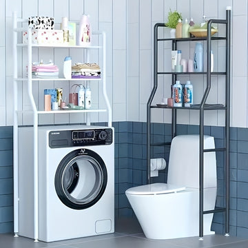 Estantería de Almacenamiento Sobre el Inodoro | Organizador de Baño Independiente de Metal con Ganchos | Instalación Sin Taladro | Estantes Multiniveles para Inodoro y Lavadora | Diseño Ahorra-Espacio | Acabado Blanco | Ideal para Toallas, Artículos de A