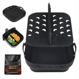 Conjunto de 2 piezas de Bandeja de Silicona para Freidora de Aire de Alta Calidad, 21.59 cm Cuadrada, Resistente al Calor, Fácil de Limpiar, Lavable en Platos, Negro/Gris