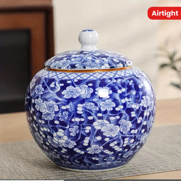 Elegante Tarro de Té de Porcelana Azul y Blanca - Grande, Hermético y de Cerámica para Cocina y Comedor