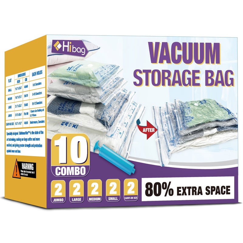 Juego de bolsas de almacenamiento con bomba de compresión al vacío, bolsas selladas para ropa, suéteres, mantas, edredones, organización de ahorro de espacio para viajes, hogar, dormitorio, esencial para regresar a la universidad, accesorios de viaje