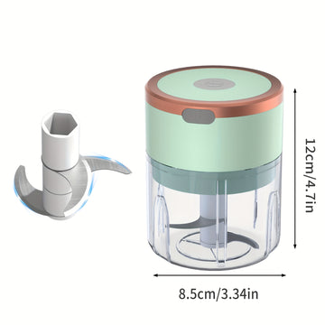 FLZH Procesador de Alimentos Eléctrico Mini Compacto de 8.45oz y Picadora de Carne con 3 Cuchillas de Acero Inoxidable, Recargable por USB, 1200 RPM - Diseño Verde Claro y Naranja, Ideal para Verduras, Frutas y Carnes, FLZH