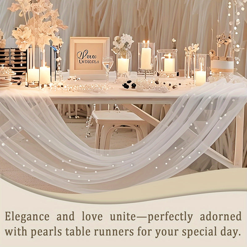 Decoración de mesa de boda Perla Gasa Tul Tela, Encaje Postre Mesa Paño Velo Arco,Decoraciones de despedida de soltera Mantel Mantel para fiesta de cumpleaños,Farbic Diy