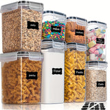 Juego de 4/8 contenedores de almacenamiento de alimentos herméticos - Recipientes de cocina de plástico sin BPA para cereales, harina, azúcar, pasta | Organización de despensa con tapas y etiquetas, La Vida
