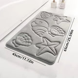 Alfombra de baño de felpa coral suave con memoria - Secado rápido, antideslizante, lavable a máquina con diseño de conchas y estrellas de mar para decoración de baño, dormitorio, cocina y lavandería, alfombra de baño