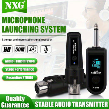 Transmisor y Receptor sin varillas NXG 2pcs/1pc, Sistema Compatible con Micrófonos XLR, Conector Jack de 6.35mm, Transmisión Larga Distancia 2.4GHz, Recargable USB para Micrófonos Condensador y Dinámicos