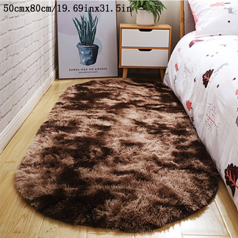 1 alfombra semirredonda tie-dye peluda de lujo, antideslizante, lavable a máquina, 100% poliéster, cojín para piso, decoración suave y mullida para dormitorio, sala, entrada, balcón y alféizar