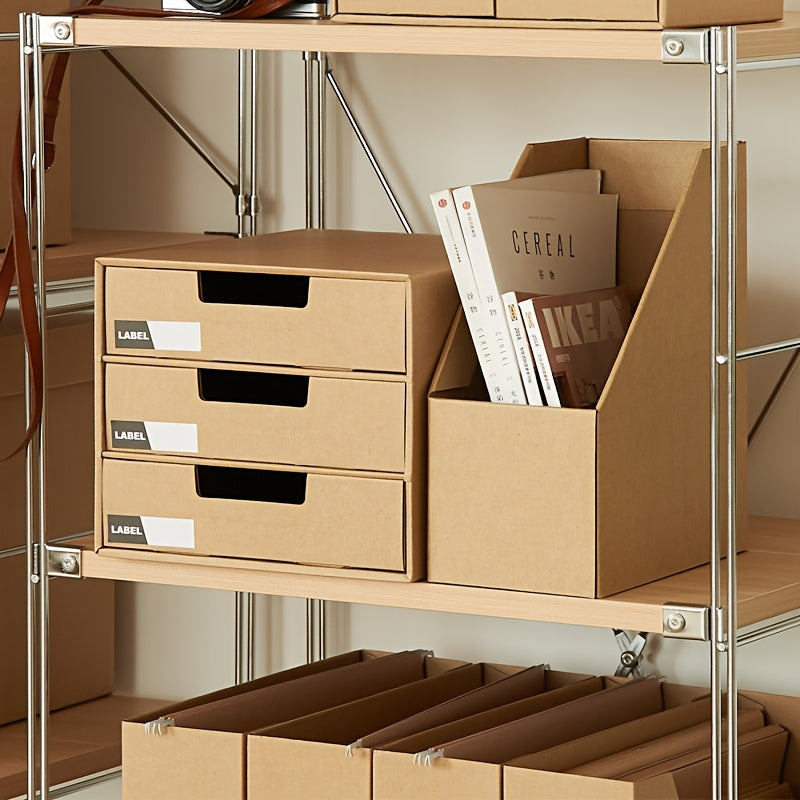 5pcs Cajas de Envío de Papel Kraft con Cajón Multicapa, Caja de Soporte para Libros Simple, Organizador de Documentos de Papel A4 para Escritorio de Oficina, Armario de Almacenamiento Plegable