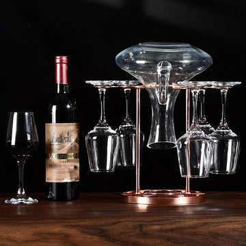 1pc Soporte Creativo para Copas de Vino, Diseño Lujoso, Sostiene 6 Vasos, Estante Colgante con Alambre de Hierro, Sin Necesidad de Taladrar, Exhibidor Premium para Decantador y Aireador de Vino