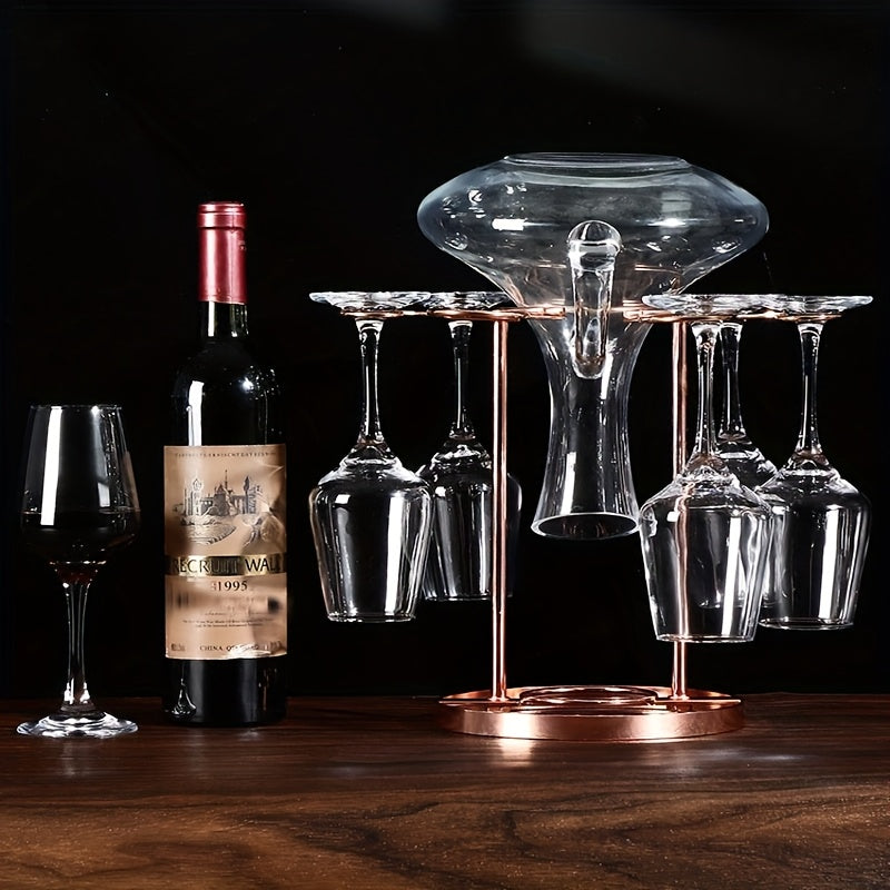 1pc Soporte Creativo para Copas de Vino, Diseño Lujoso, Sostiene 6 Vasos, Estante Colgante con Alambre de Hierro, Sin Necesidad de Taladrar, Exhibidor Premium para Decantador y Aireador de Vino