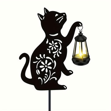 Lámpara de gato solar con patrones florales - Luz exterior de jardín de metal, batería de níquel, ideal para decoración de patio, regalo perfecto para el Día de la Madre (1/2PAQUETE), iluminación eficiente energéticamente | Lámpara decorativa | Construcc