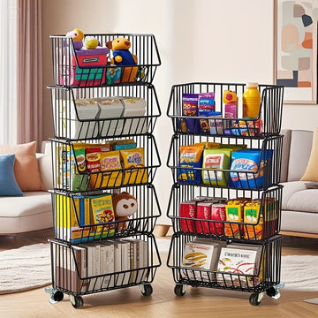 Carrito de Almacenamiento de Cocina Multinivel GDBY - 5/4/3/2 Capas, Cestas de Alambre Metálico Apilables para Frutas y Verduras, Organizador Móvil con Ruedas para Despensa, Baño, Cuarto de Lavado