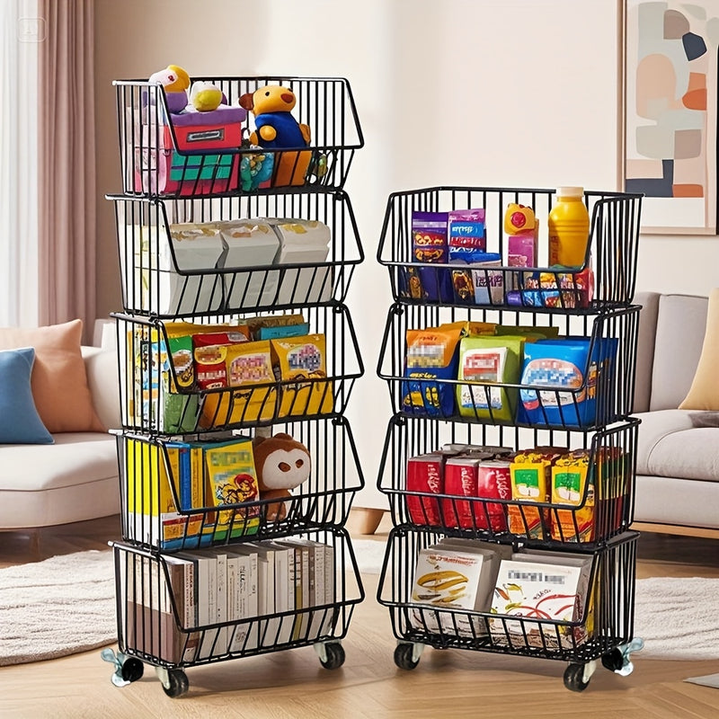 Carrito de Almacenamiento de Cocina Multinivel GDBY - 5/4/3/2 Capas, Cestas de Alambre Metálico Apilables para Frutas y Verduras, Organizador Móvil con Ruedas para Despensa, Baño, Cuarto de Lavado
