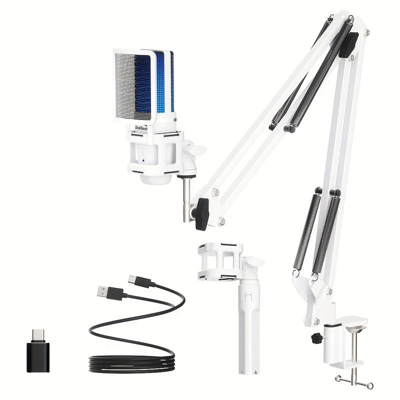 Kit de micrófono de juego USB profesional ZealSound, micrófono de condensador para podcast con brazo articulado y luz RGB, micrófonos Plug&Play para transmisión, PC, computadora Eid Al-Adha Mubarak