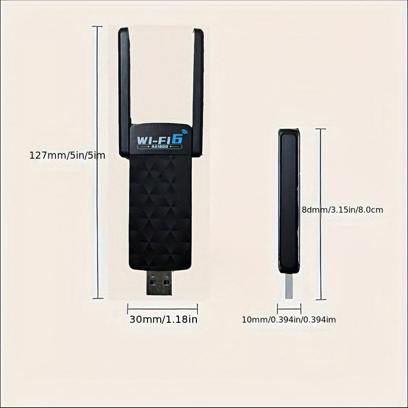 Adaptador Ultra-Rápido 2-en-1 WiFi 6 & 5.0 USB - 1800Mbps Doble Banda (2.4GHz/5.8GHz), Tarjeta de Red Inalámbrica 802.11AX, Dongle USB 3.0 Plug-and-Play para Computadoras de Escritorio y Portátiles, Diseño Negro Elegante con Indicadores LED, Adaptador Pl