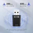 Tarjeta de red WiFi 6 USB, adaptador WiFi de 6 puertos USB para computadoras de escritorio, última Wi-Fi 6 AX900 de doble banda 600Mbps 5G/286Mbps 2.4G, para portátiles Windows 11 10 7, Plug and Play, con controlador integrado