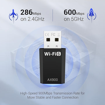 Tarjeta de red WiFi 6 USB, adaptador WiFi de 6 puertos USB para computadoras de escritorio, última Wi-Fi 6 AX900 de doble banda 600Mbps 5G/286Mbps 2.4G, para portátiles Windows 11 10 7, Plug and Play, con controlador integrado
