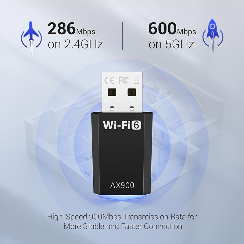 Tarjeta de red WiFi 6 USB, adaptador WiFi de 6 puertos USB para computadoras de escritorio, última Wi-Fi 6 AX900 de doble banda 600Mbps 5G/286Mbps 2.4G, para portátiles Windows 11 10 7, Plug and Play, con controlador integrado