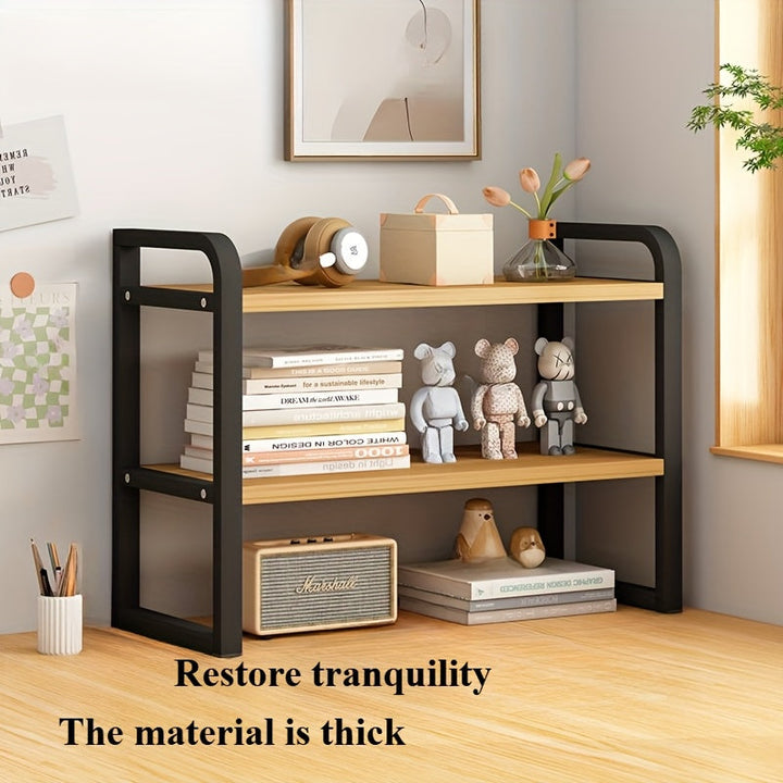 1pc Estantería Ajustable de Doble Capa Negra con Tablero de Nuez de Luz Artificial, Madera Dura Artificial, Almacenamiento de Múltiples Capas para Hogar, Cocina, Escritorio, Comedor, Sala de Estar, Oficina, Dormitorio - Requiere Ensamblaje