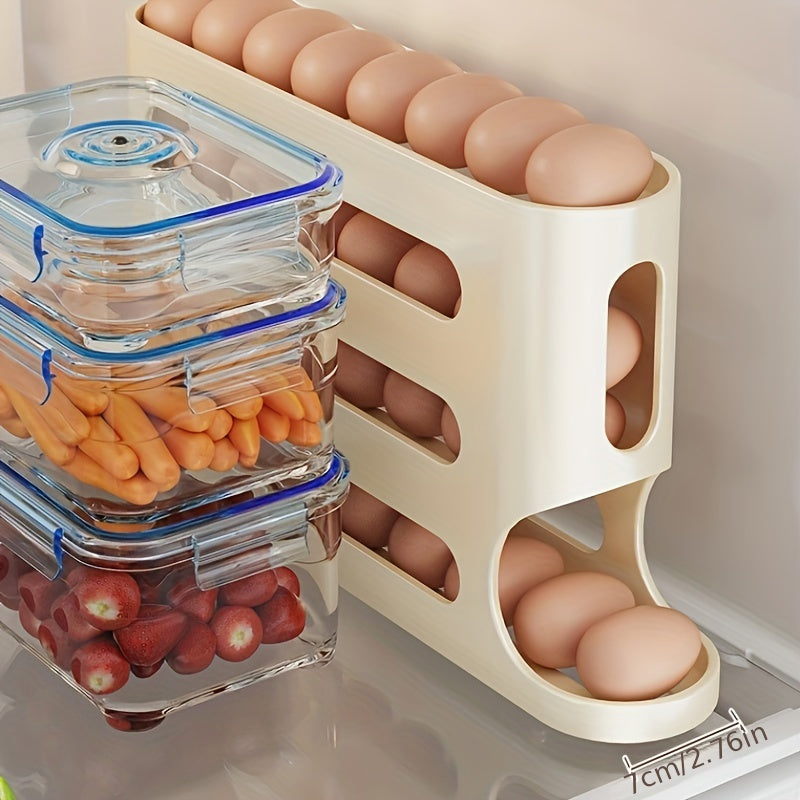 1pc Organizador de Huevos Ahorrador de Espacio con Rodillos Automáticos - Caja para Refrigerador Resistente, Sin Montaje Necesario, Adecuado para Puerta Lateral/Estante - Ideal para Hogar, Cocina o Uso Comercial, Diseño Compacto y Construcción Robusta, P