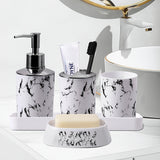 Juego de 5 piezas de accesorios de baño de mármol negro - Soporte de cepillo de dientes de plástico, dispensador de jabón, recipiente de jabón, tazas con bandeja