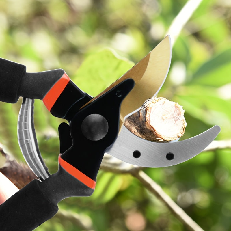 Tijeras de poda profesionales de titanio de 8,5" (T13) - Tijeras de jardín avanzadas super afiladas, tijeras de jardín de alta resistencia con mangos negros y naranjas, ideales para recortar césped verde y tareas de corte pesadas, herramienta de jardín |
