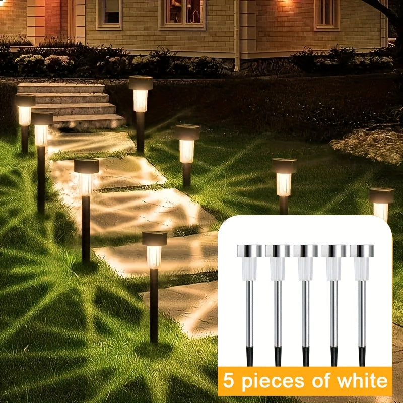 Juego de 5/10/24 luces solares LED para césped, luz solar exterior de acero inoxidable, sin tarifa eléctrica, no requiere cableado. Adecuadas para decorar patios, céspedes, caminos, terrazas, pasillos, jardines y se encienden automáticamente al anochecer