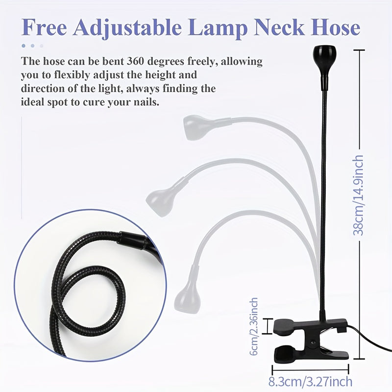 Lámpara LED para uñas - Mini lámpara LED para esmaltes en gel, giratoria con pinza fija, ideal para uso en casa y curado de uñas DIY, lámpara para manicura, accesorio para uñas con alimentación USB