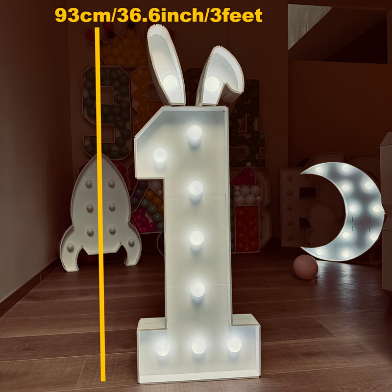 1 pieza Estilo Orejas de Conejo con Marco Numérico 0-9 para 73-93cm / 28.74-36.6 pulgadas con Cadena de Luces Blanca de 8 Luces/10 Luces/12 Luces