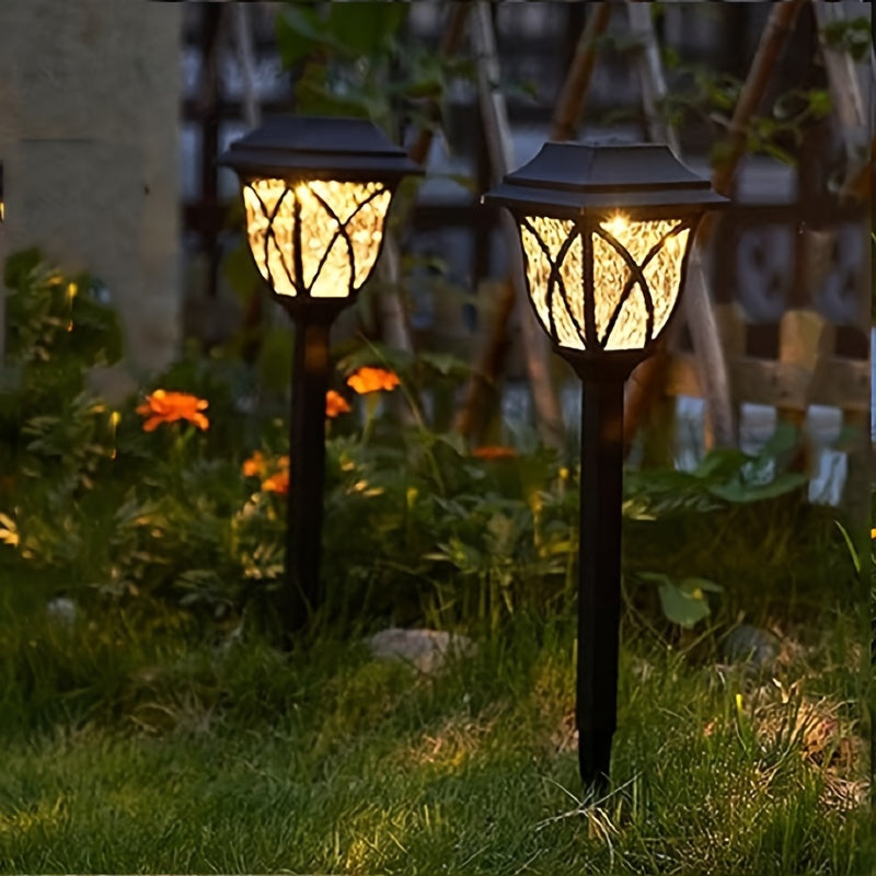 2pcs Luces de Jardín con Energía Solar, Material PP Duradero, Iluminación Exterior Impermeable para Césped con Acabado Metálico Antiguo, Iluminación de Caminos Eficiente en Energía