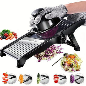Mandolina profesional de acero inoxidable para cortar verduras - Diseño ergonómico ajustable para cortar con precisión papas, tomates, zanahorias y más - Herramienta de cocina duradera y fácil de limpiar, cortar verduras