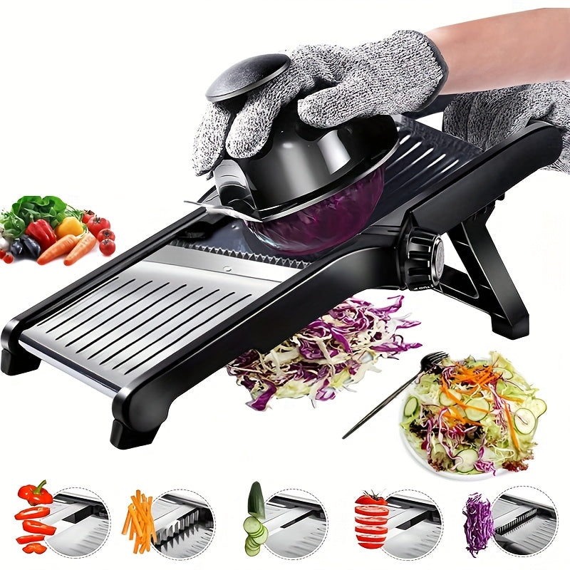 Mandolina profesional de acero inoxidable para cortar verduras - Diseño ergonómico ajustable para cortar con precisión papas, tomates, zanahorias y más - Herramienta de cocina duradera y fácil de limpiar, cortar verduras