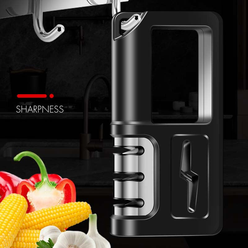 AFILADOR DE COCINA SHARPNESS 4-en-1 - Sistema de Afilado Multietapa con Piedra de Diamante, Mango Ergonómico y Ángulo Ajustable para un Afilado Óptimo, Largo de 19.0 cm, Alto de 9.5 cm