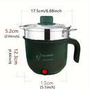 Olla Caliente Eléctrica Portátil BALASHOV de 1.8L con Vaporera - Antiadherente, Sartén Mini Multifuncional para Ramen, Fideos, Pasta, Huevos, Sopa y Avena - Verde, Diseño Viajero con Aislamiento Antiescaldado, Electrodoméstico de Cocina para Residencias