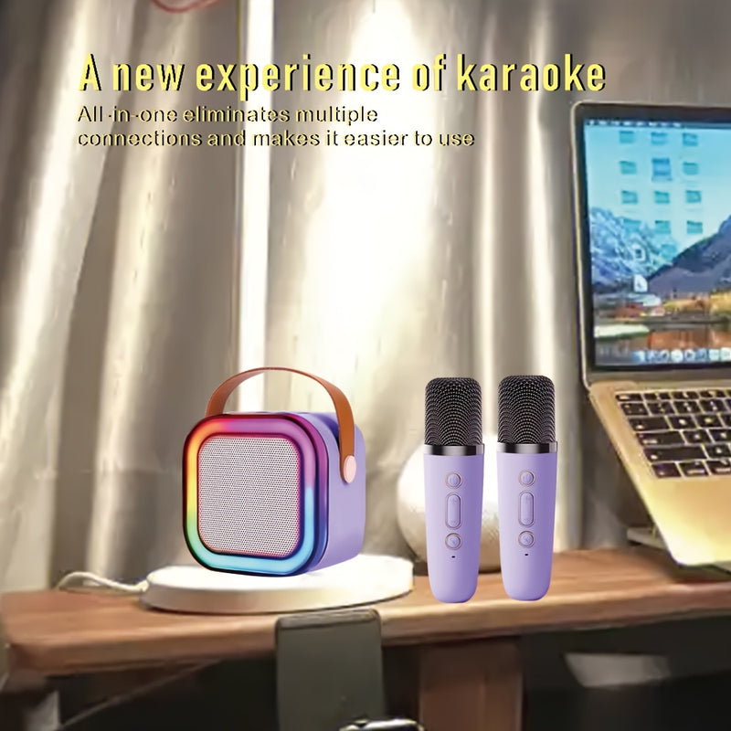 Altavoz portátil inalámbrico K12 con 2 micrófonos inalámbricos - Luces LED de colores, sonido de alta calidad para fiestas en casa, cumpleaños y karaoke - Regalo ideal para vacaciones y picnics al aire libre, entretenimiento al aire libre | Luces LED de