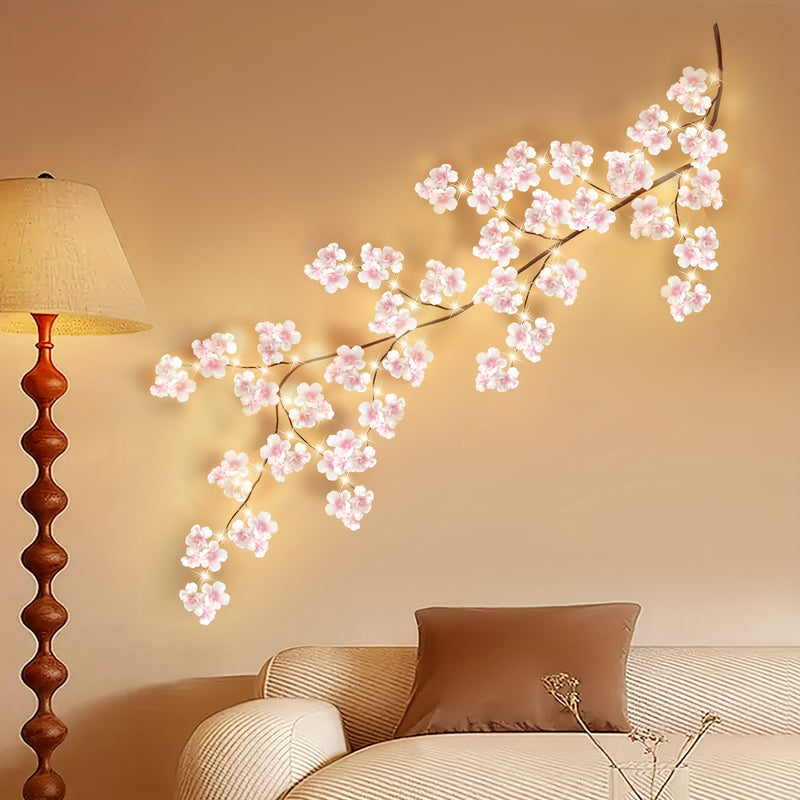 1 pieza de guirnalda de flores de cerezo iluminada con 100 luces de hadas, 1,8 m/5,9 pies - Decoración de pared floral rosa para bodas, fiestas y exhibición durante todo el año, material inodoro y resistente al clima, decoración interior | Guirnalda deco