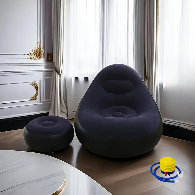 1pc Sofá Cmodo de Flocking Inflable con Reposapiés, Material de Plástico, Adecuado para Diferentes Tipos de Habitaciones, con Diseño Plegable Portátil, Puede ser Utilizado para Oficina en Casa