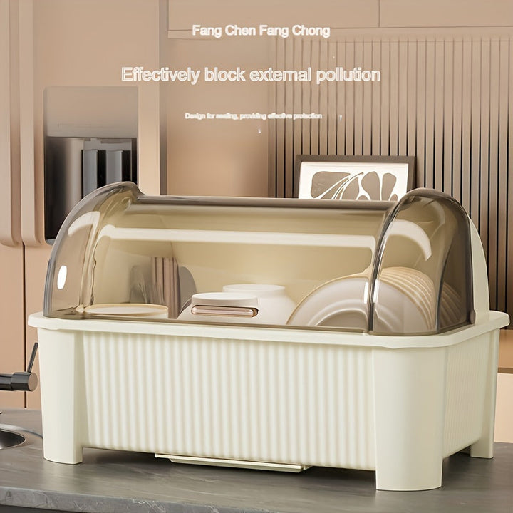 Organizador portátil para platos con tapa - Almacenamiento multifuncional de cocina para tazones, platos y utensilios - Caja drenante sellada con abertura grande y diseño antigérmenes