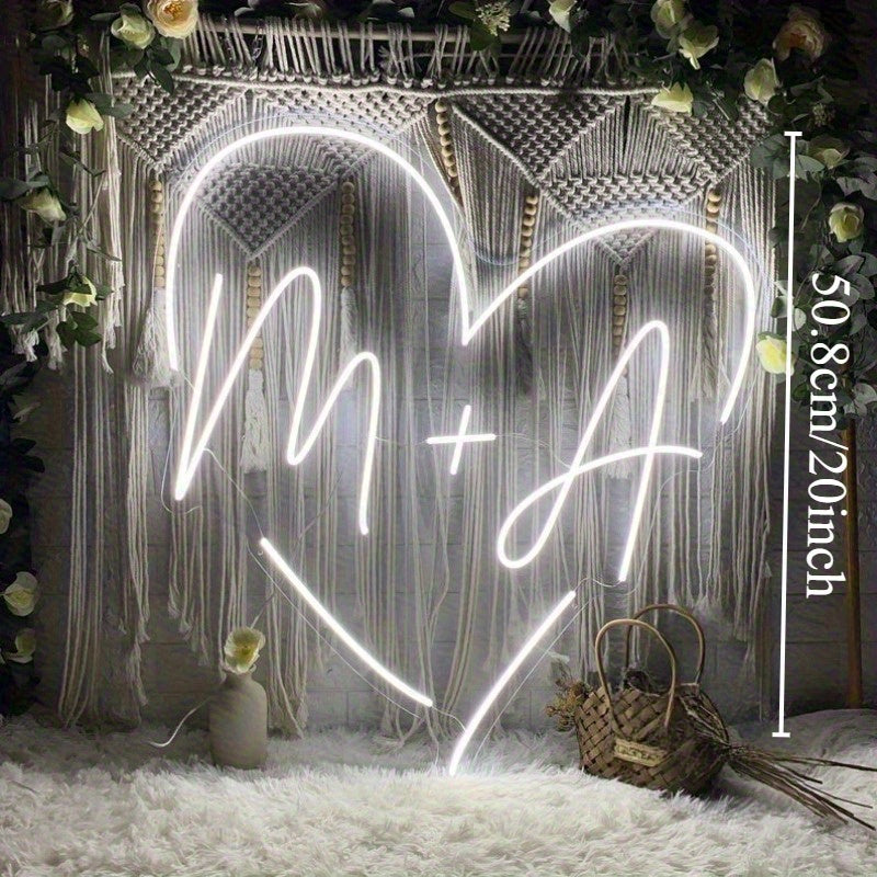 Letrero de Neón LED Personalizado - Luz de Pared en Forma de Corazón con Alimentación USB, Brillo Ajustable, Decoración para el Hogar con Texto Personalizado, Ideal para Bodas, Aniversarios, Cumpleaños y Día del Padre/Madre, Regalo Elegante y Ambientador
