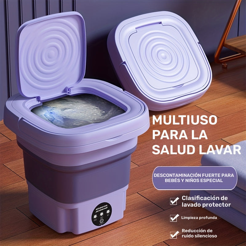 Mini Lavadora Plegable Totalmente Automática De 8L Portátil, Multifuncional Para El Hogar Y Los Viajes De Negocios, Ropa Interior Pequeña, Calcetines, Ropa De Bebé, Esterilización De Luz Azul, Reducción De Ruido Y Bajo Consumo