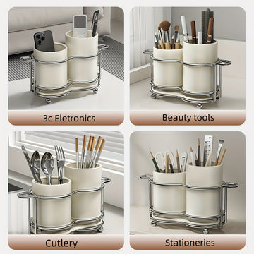 LDQ 1pc estante de utensilios combinado alto/bajo, soporte para cubiertos con estructura metálica, organizador de 2 compartimentos, tarro almacenamiento de utensilios para cocina y encimera, tarro para palillos doméstico