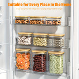 THELiFE 6/12 piezas de recipientes herméticos de plástico con tapa de madera, contenedores ultra transparentes para almacenar alimentos con tapa de bambú sellada, ideales para fideos, harina, cereal, arroz, azúcar, té, café y espagueti