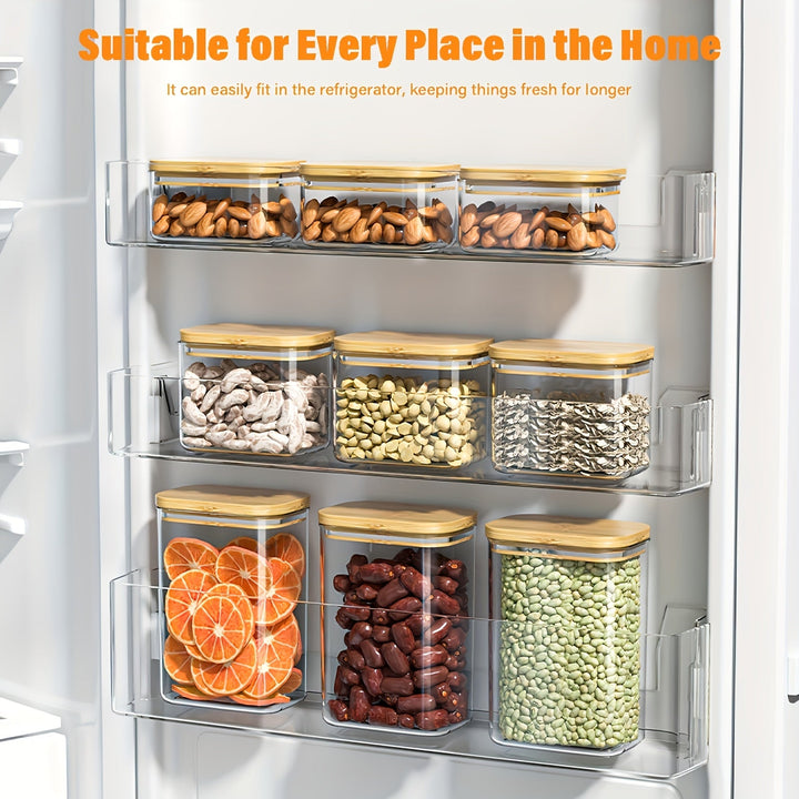 THELiFE 6/12 piezas de recipientes herméticos de plástico con tapa de madera, contenedores ultra transparentes para almacenar alimentos con tapa de bambú sellada, ideales para fideos, harina, cereal, arroz, azúcar, té, café y espagueti