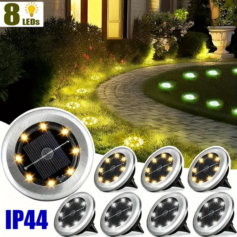 Luces Solares de 8LED para Suelo - Paquete de 4, Luces Decorativas IP44 para Escalones, Caminos, Jardines y Vallas, Iluminación Exterior para Pasillos y Césped