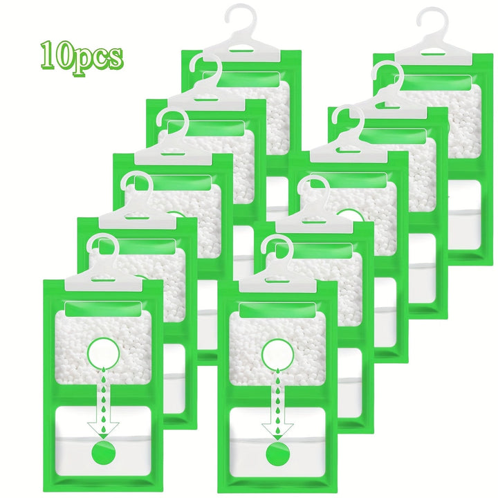 10 piezas de bolsas de desecante de gel de sílice verde - Absorbedor de humedad para armario interior de secado colgante, plástico, no necesita electricidad, operación estándar, ideal para almacenamiento y conservación, control de humedad | Almacenamient