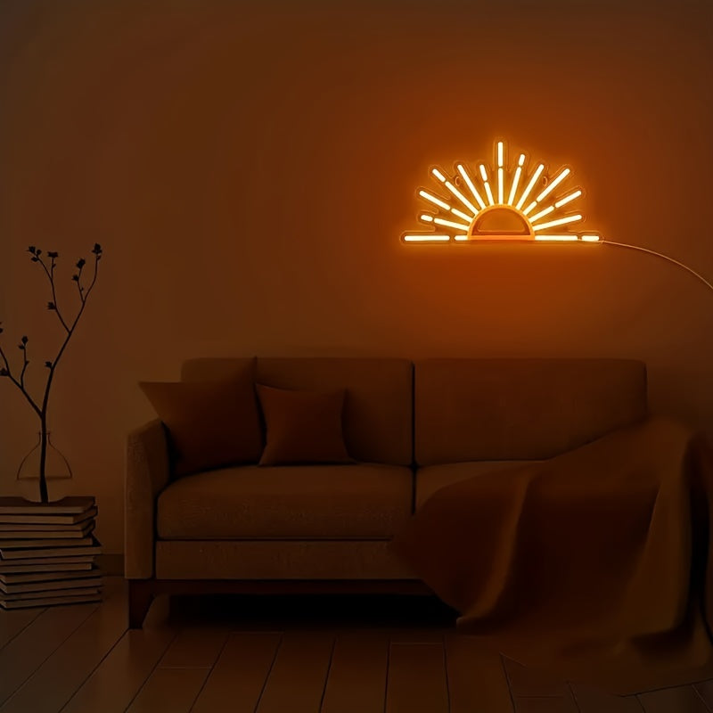 Letrero de neón naranja de atardecer o amanecer, 1 unidad, luces LED de pared con diseño de sol en el horizonte, decoración para habitación, sala, cocina, baño u oficina, funciona con USB